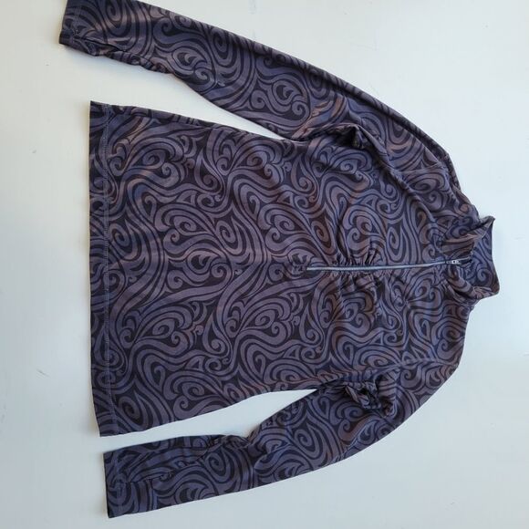 M ATHLETA black gray swirl zip up long sleeve popover top jacket MEDIUM - Picture 7 of 7